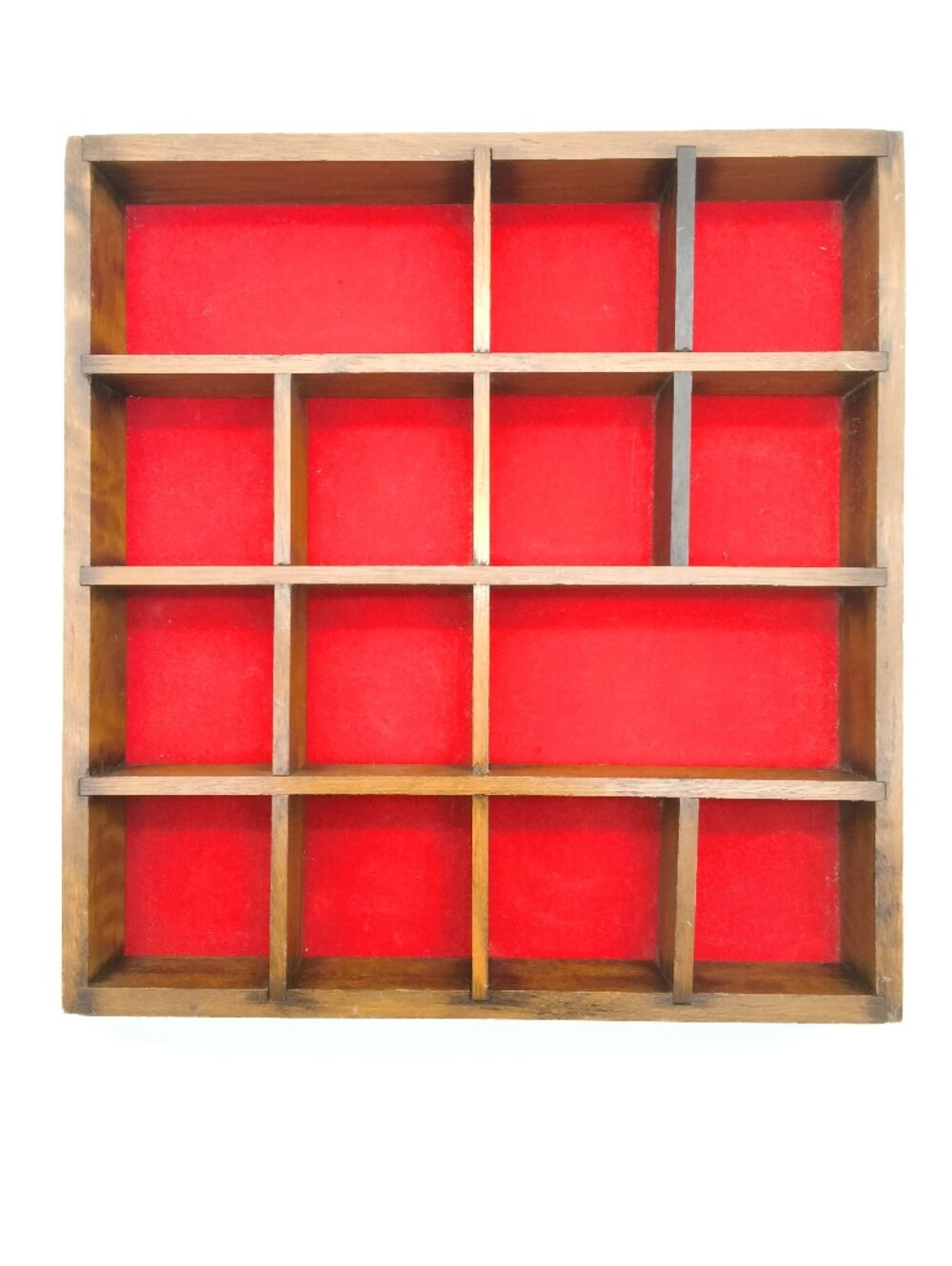Vintage Wooden Curio Shadow Box Display Case With Red Velvet Lining